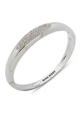 Silver Tone Crystal Pave Hinge Bangle