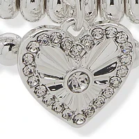 Silver Tone Set of 3 Crystal Heart Pave Stretch Bracelets