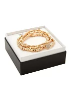 Gold Tone Set of 3 Crystal Pave Heart Stretch Bracelets - Boxed 