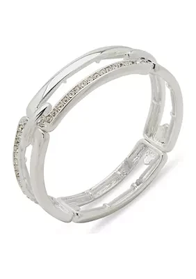 Silver Tone Crystal Pave Stretch Bracelet