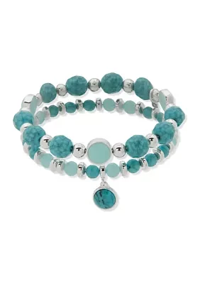 Silver Tone Turquoise Beaded Stretch Bracelets