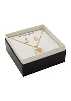 Gold Tone Crystal Pendant and Heart Drop Earrings Set