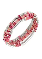 Silver Tone Set of 3 Pink Beaded Stretch Bracelets