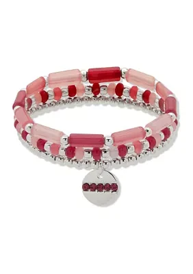 Silver Tone Set of 3 Pink Stretch Bracelets