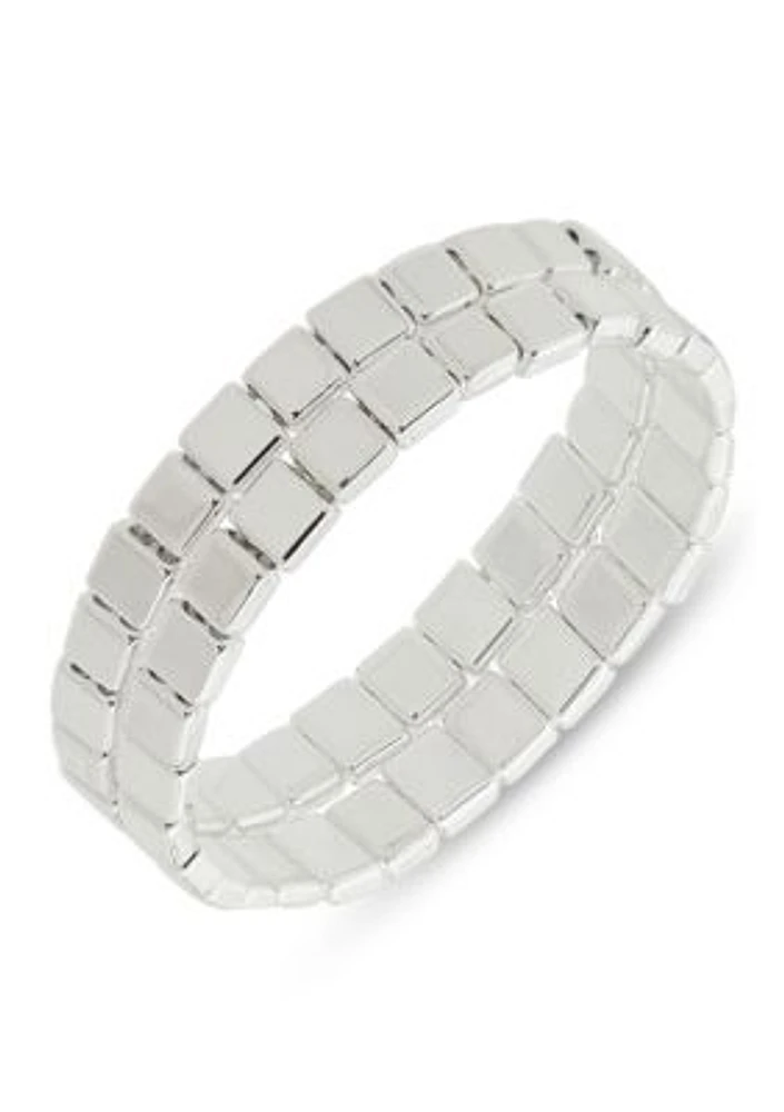 Silver Tone Stretch Bracelet - Set of 2