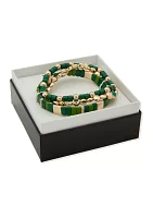 Gold Tone Green Beaded Stretch Bracelet Set