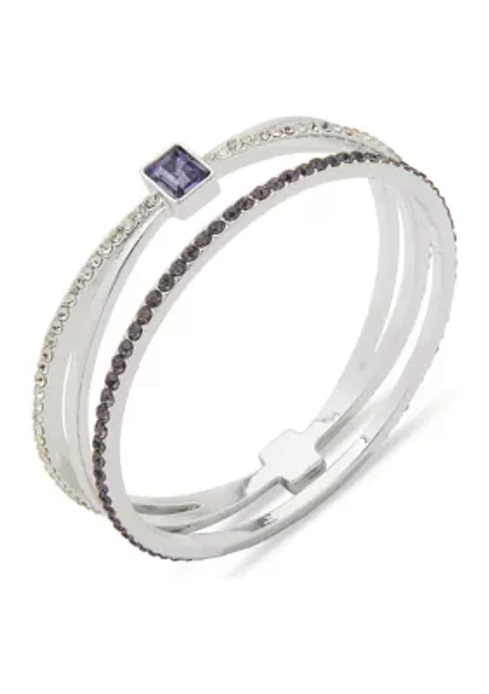 Silver Tone Tanzanite Cross Bangle Bracelet Set