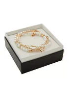 Gold Tone Pearl Stretch Bracelet Set