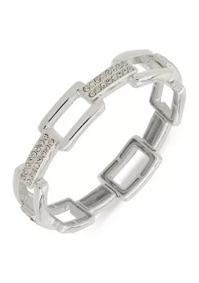 Silver Tone Crystal Rectangle Link Stretch Bracelet