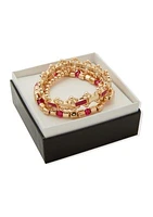 Gold Tone Pink Ball Stretch Bracelet Set