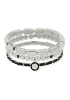 Silver Tone Black Beaded Stretch Bracelet Set