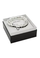 Silver Tone Black Beaded Stretch Bracelet Set