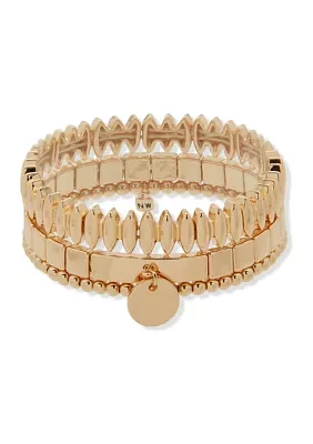 Gold Tone Beaded Stretch Bracelet Set