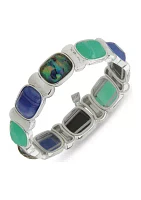 Silver Tone Square Stone Stretch Bracelet