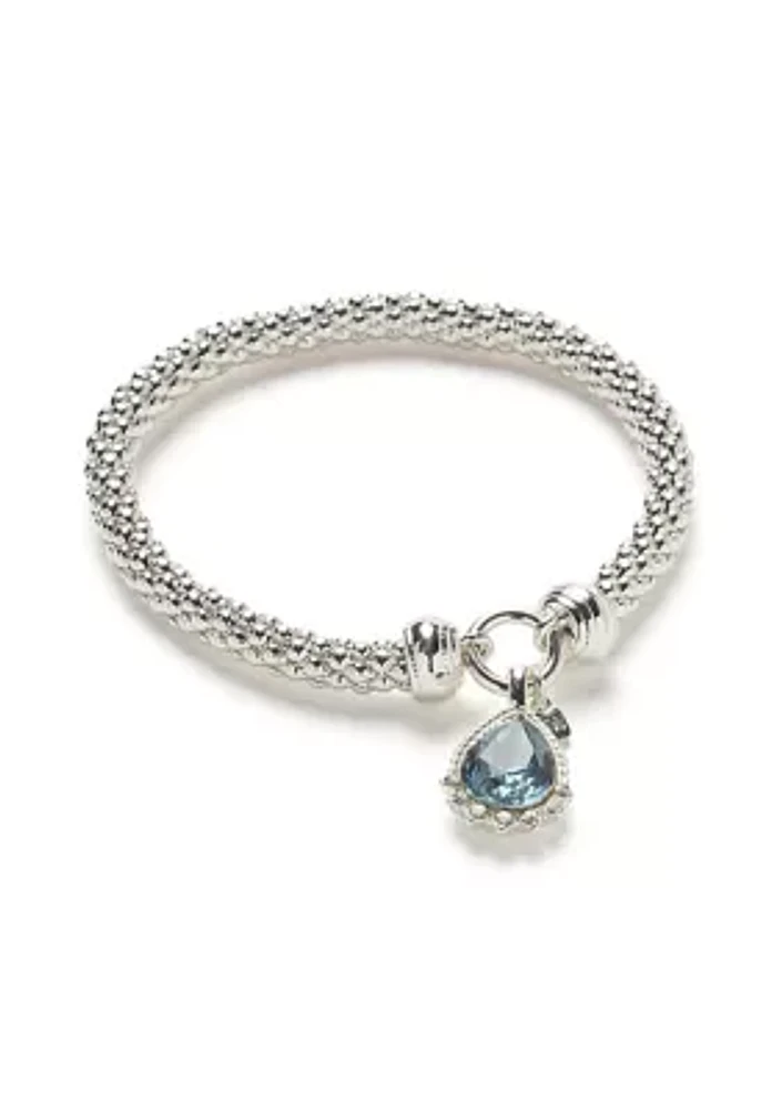 Silver Tone  Blue Popcorn Stretch Bracelet