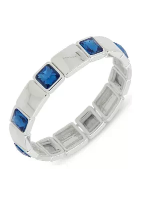 Silver Tone Blue Stone Stretch Bracelet