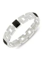 Silver Tone Jet Square Stone Stretch Bracelet