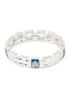 Silver Tone Denim Blue Square Stone Stretch Bracelet