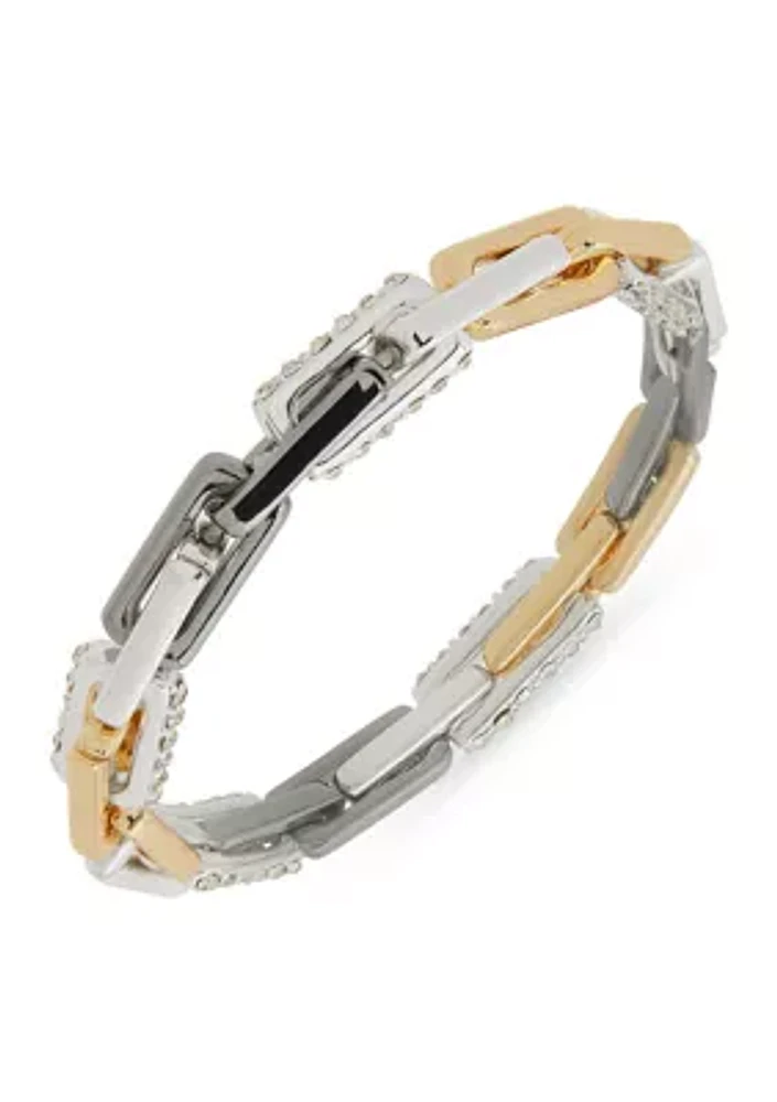 Tri Tone Crystal Chunky Link Stretch Bracelet