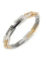 Tri Tone Crystal Chunky Link Stretch Bracelet