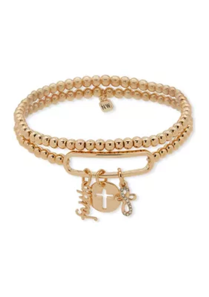 Gold Tone Crystal Cross Charm Bracelet Set