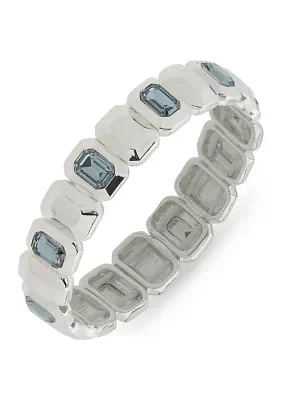 Silver Tone Blue Emerald Cut Stone Stretch Bracelet