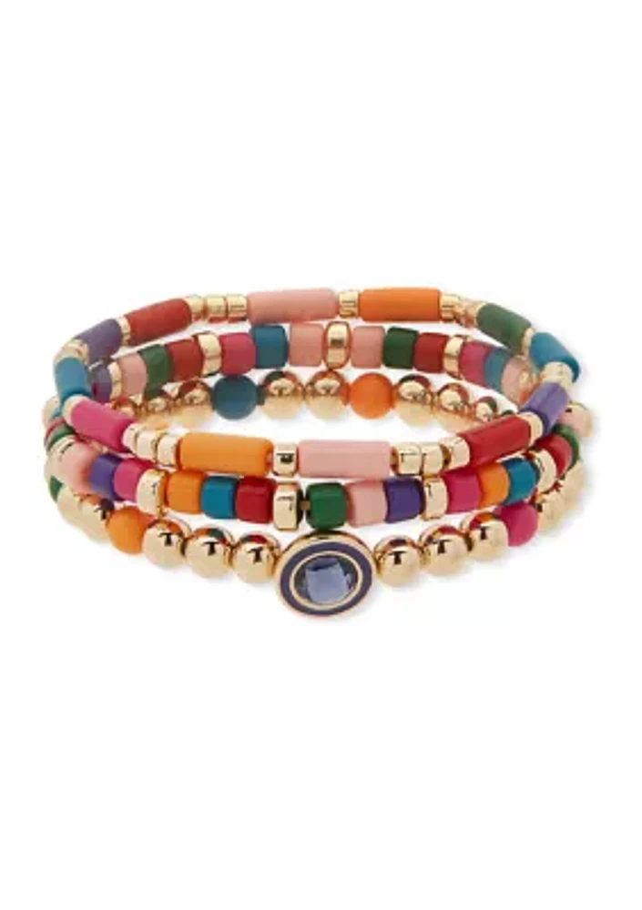 Gold Tone Multi Bead Stretch Bracelet Set