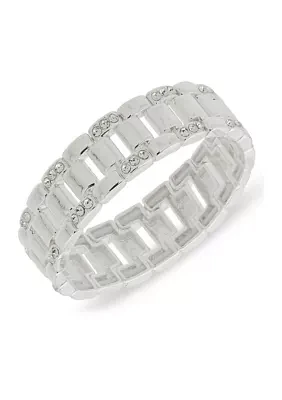 Silver Tone Crystal Pavé Band Stretch Bracelet