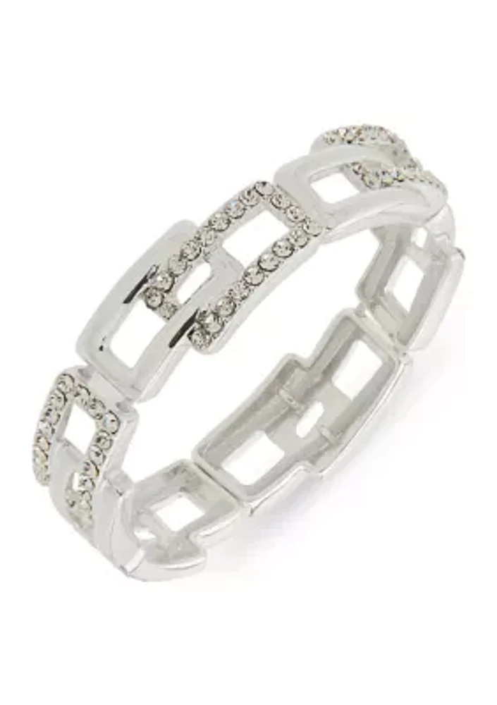 Silver Tone Crystal Pavé Link Stretch Bracelet