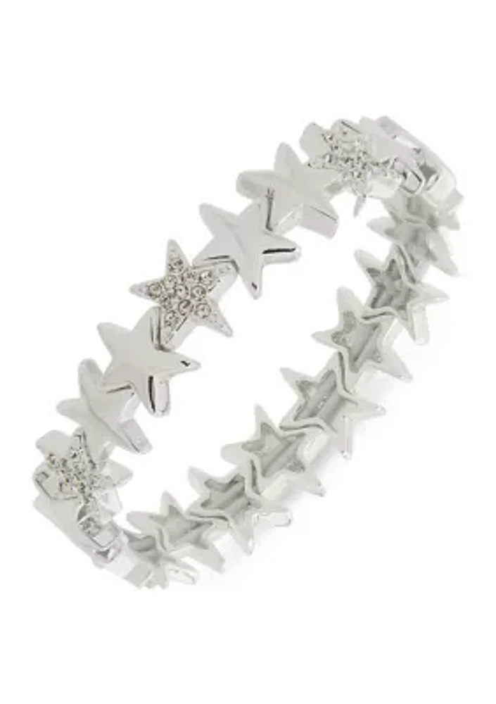 Silver Tone Star Motif Stretch Bracelet