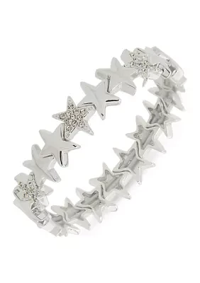 Silver Tone Star Motif Stretch Bracelet