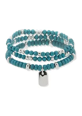 Silver Tone Turquoise Dog Tag Stretch Bracelet Set