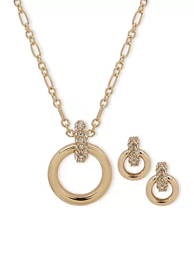 Gold Tone Crystal Necklace and Earrings Set