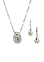 Silver Tone Pave Necklace and Earrings Set