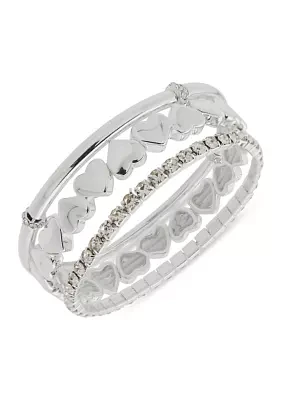 Silver Tone Crystal Stretch Bracelet Set