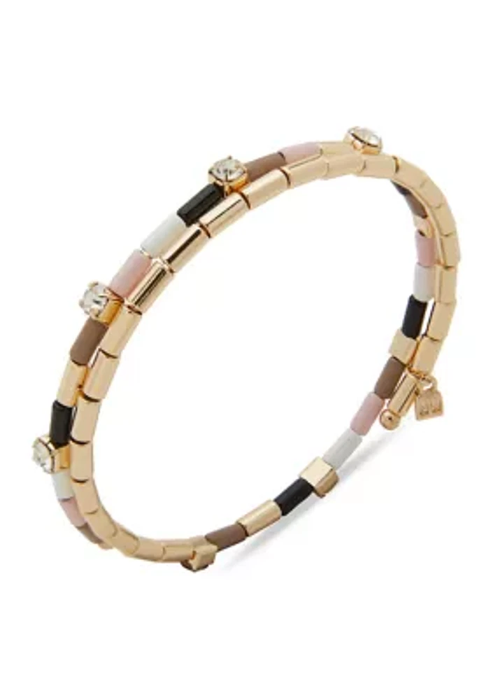 Gold Tone Coil Bead Bracelet