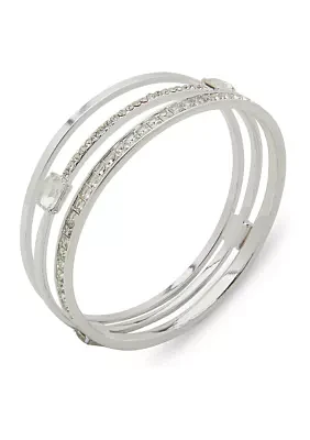 Silver Tone Crystal Bangle Bracelet Set