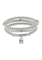 Silver Tone Crystal Padlock Stretch Bracelet Set