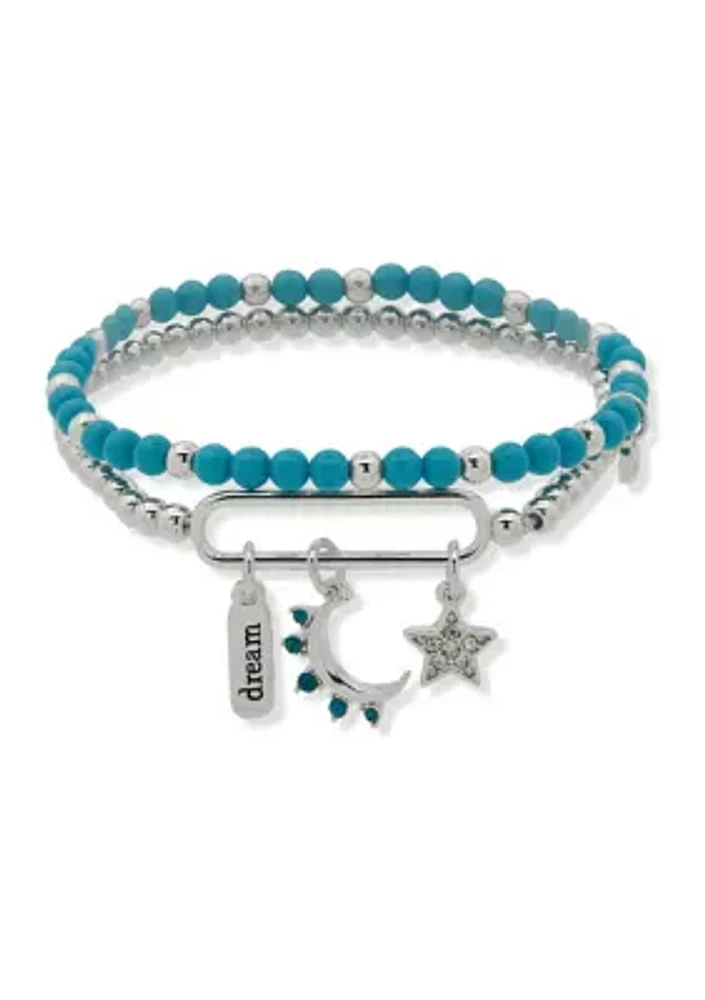 Silver Tone Turquoise Dream Stretch Bracelet Set