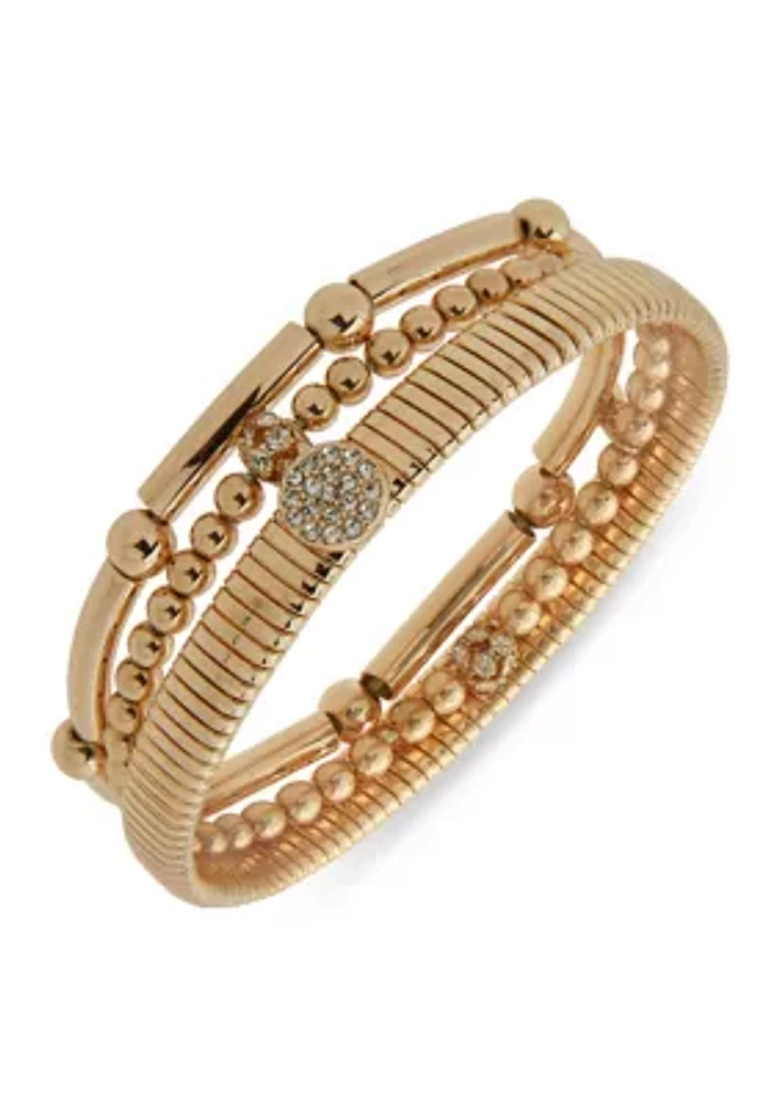 Gold Tone Crystal Fireball Stretch Bracelet Set