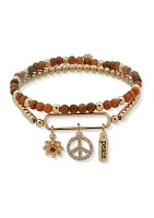 Gold Tone Topaz Peace Stretch Bracelet Set