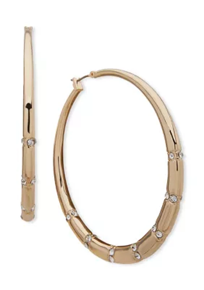 Gold Tone 64 Millimeter Large Crystal Click It Hoop Earrings