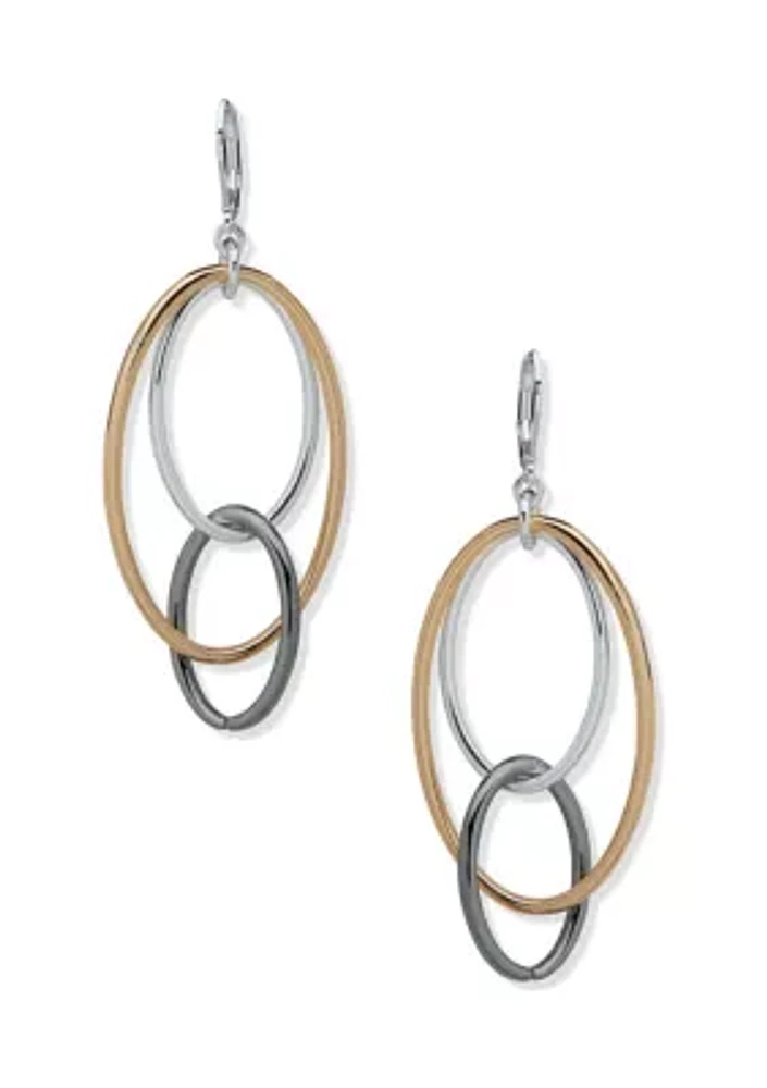 Tri Tone Oval Orbital Lever Back Earrings