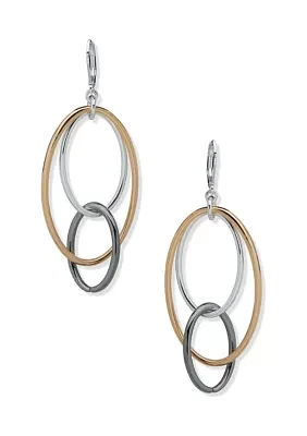 Tri Tone Oval Orbital Lever Back Earrings