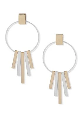 Two Tone Large Linear Drop Post Earrings