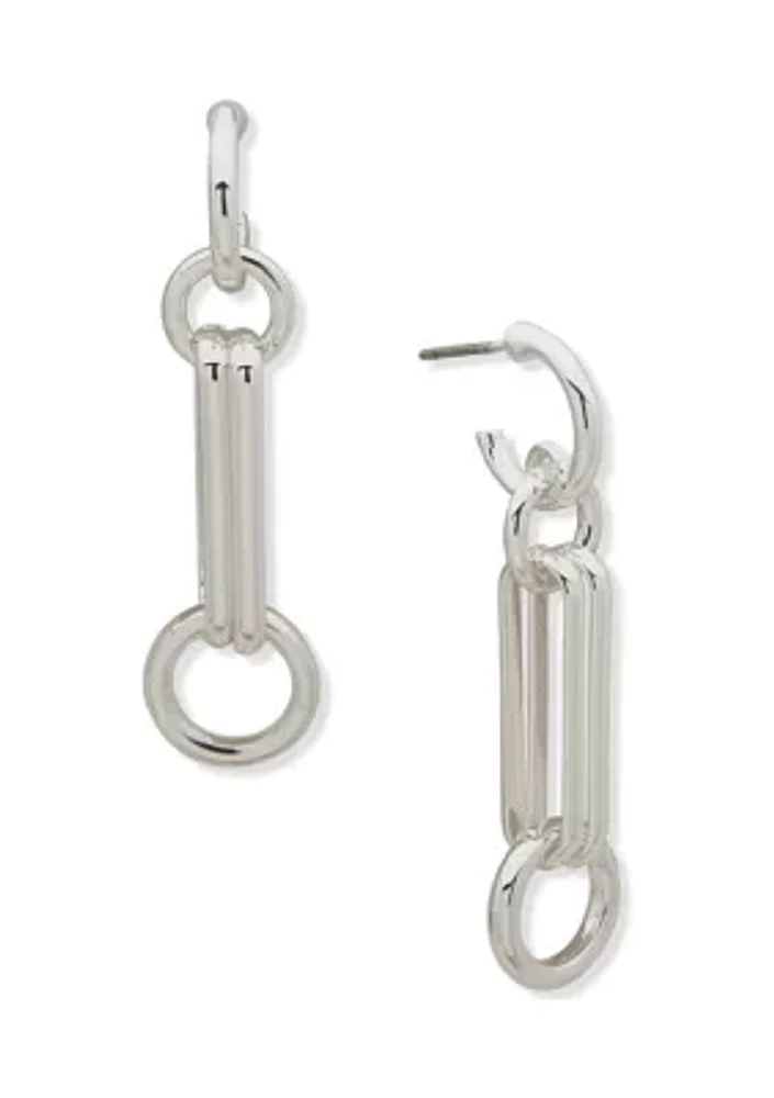 Silver Tone 12 Millimeter Hoop Drop Earrings