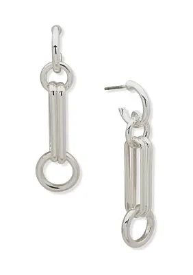 Silver Tone 12 Millimeter Hoop Drop Earrings