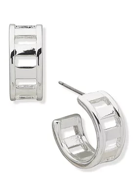 Silver Tone Bar Huggie Earrings