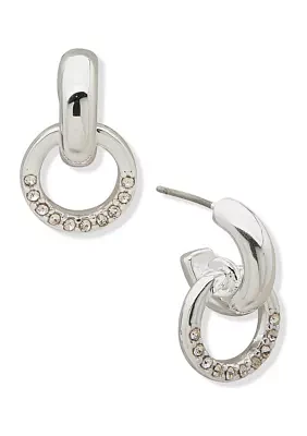 Silver Tone Crystal Huggie Drop Earrings