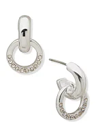 Silver Tone Crystal Huggie Drop Earrings